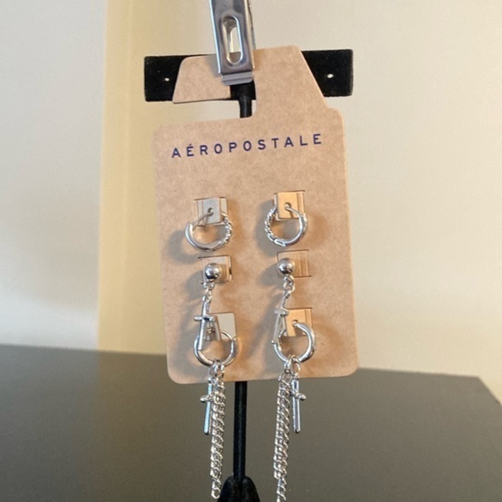 Aeropostale Silver Hoop and Dangle Earring Set